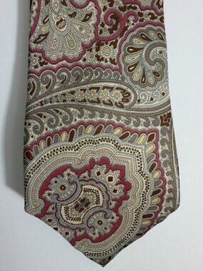 Vintage Kuppenheimer Tie Italian Silk Made In USA Paisley Red Gray Taupe VTG